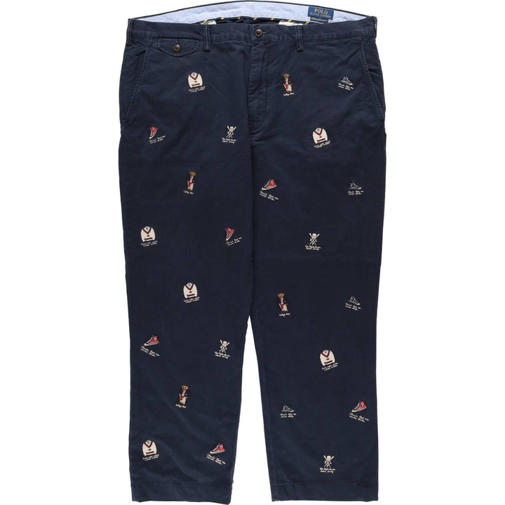 Big size Ralph Lauren POLO RALPH LAUREN STRETCH STRAIGHT FIT all-over print Polo Bear chino pants, men's size W41 (approx.) cotton navy blue type Vintage Second Hand