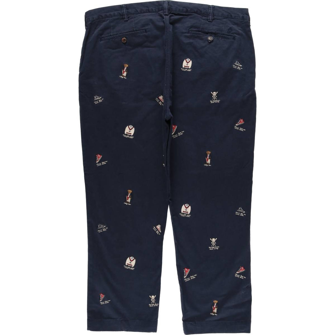 Big size Ralph Lauren POLO RALPH LAUREN STRETCH STRAIGHT FIT all-over print Polo Bear chino pants, men's size W41 (approx.) cotton navy blue type Vintage Second Hand