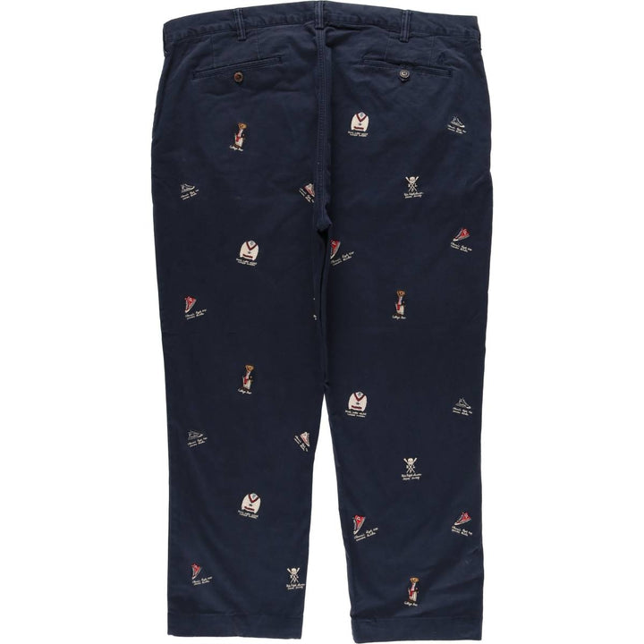 Big size Ralph Lauren POLO RALPH LAUREN STRETCH STRAIGHT FIT all-over print Polo Bear chino pants, men's size W41 (approx.) cotton navy blue type Vintage Second Hand