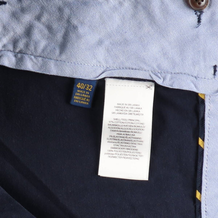 Big size Ralph Lauren POLO RALPH LAUREN STRETCH STRAIGHT FIT all-over print Polo Bear chino pants, men's size W41 (approx.) cotton navy blue type Vintage Second Hand