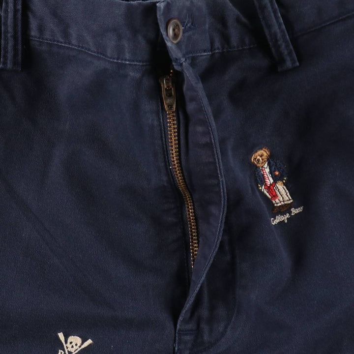 Big size Ralph Lauren POLO RALPH LAUREN STRETCH STRAIGHT FIT all-over print Polo Bear chino pants, men's size W41 (approx.) cotton navy blue type Vintage Second Hand