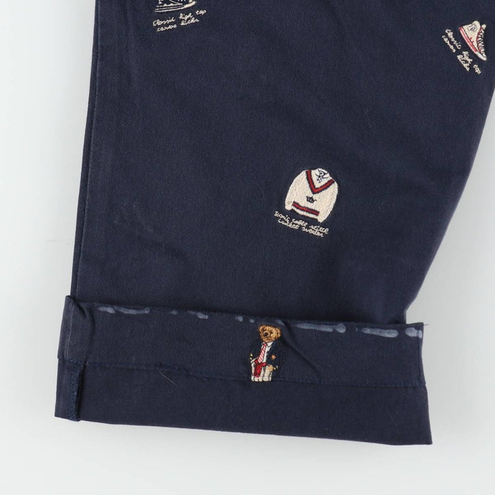 Big size Ralph Lauren POLO RALPH LAUREN STRETCH STRAIGHT FIT all-over print Polo Bear chino pants, men's size W41 (approx.) cotton navy blue type Vintage Second Hand