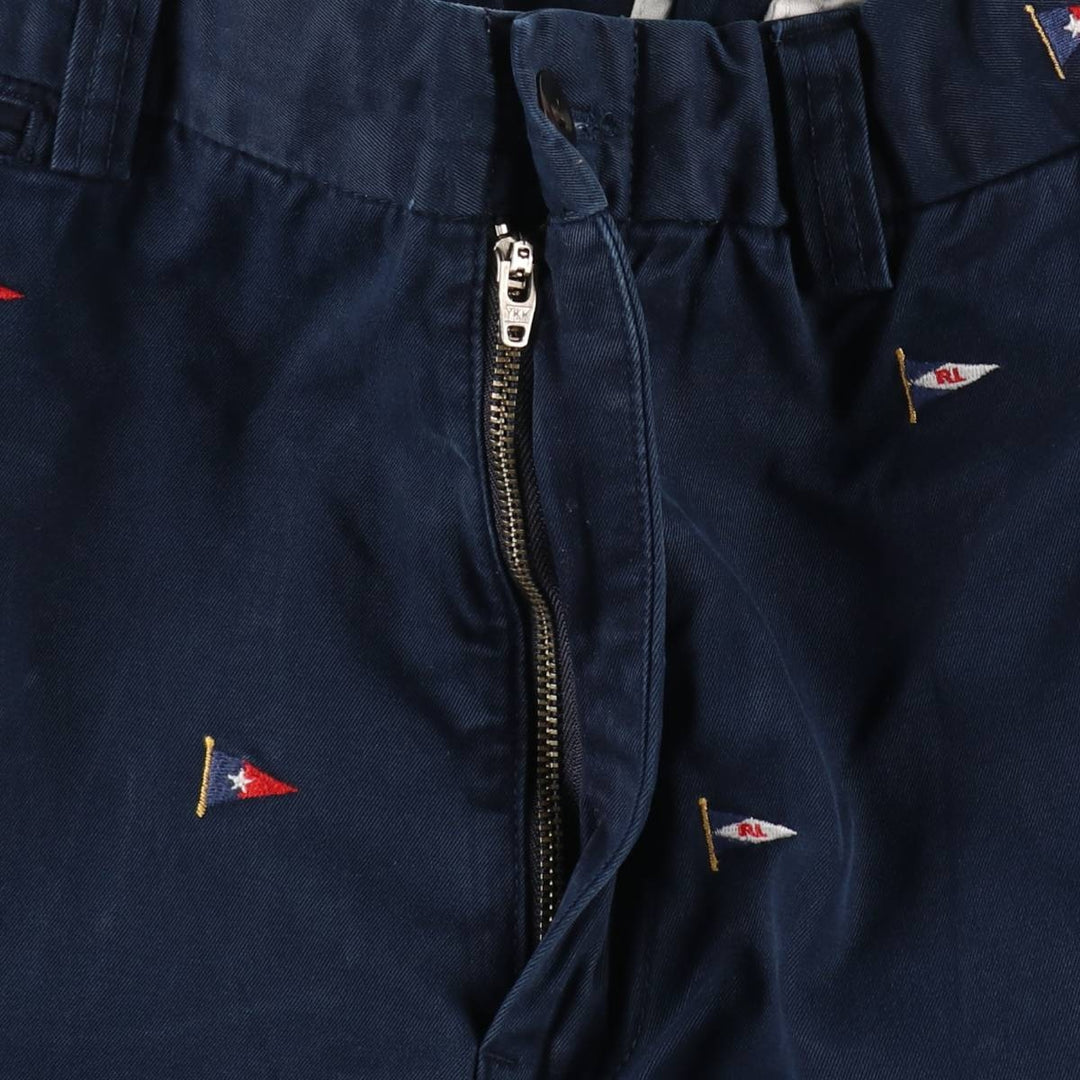 Ralph Lauren POLO by Ralph Lauren all-over print chino pants, men's size W34 (approx.) cotton navy blue type Vintage Second Hand