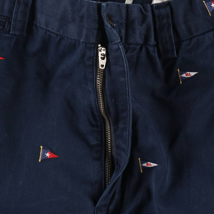 Ralph Lauren POLO by Ralph Lauren all-over print chino pants, men's size W34 (approx.) cotton navy blue type Vintage Second Hand