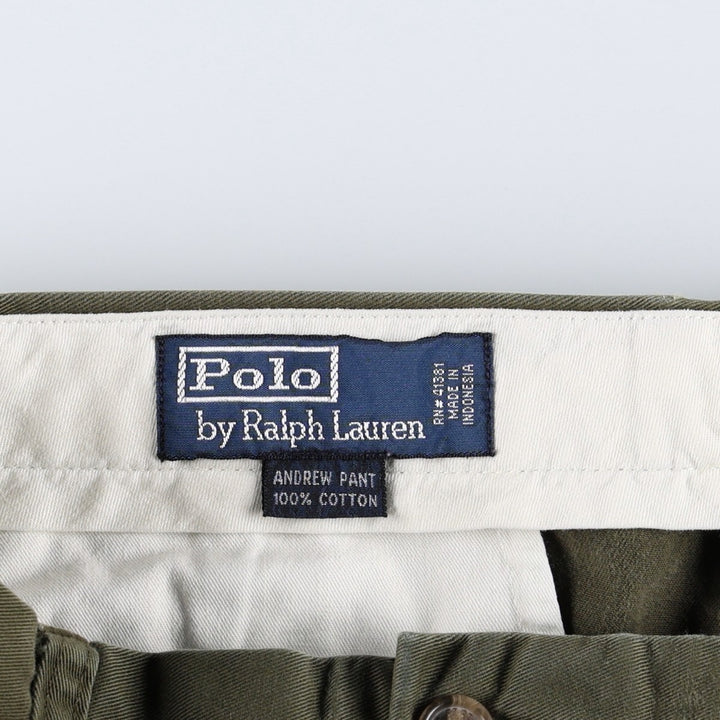 Ralph Lauren POLO by Ralph Lauren ANDREW PANT, two-pleat chino pants, men's, W32 equivalent cotton Khaki type Vintage Second Hand