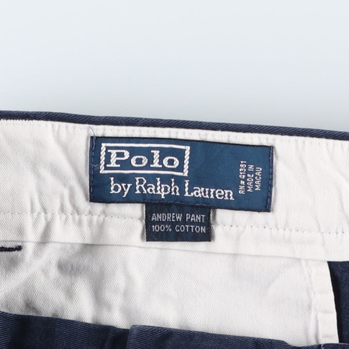 Ralph Lauren POLO by Ralph Lauren ANDREW PANT Two-pleat chino pants for men, W30 equivalent cotton navy blue type Vintage Second Hand
