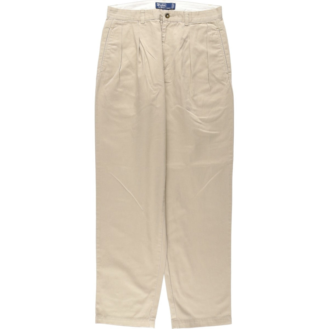 Ralph Lauren POLO by Ralph Lauren ANDREW PANT, two-pleat chino pants, men's, W32 equivalent cotton Beige type Vintage Second Hand
