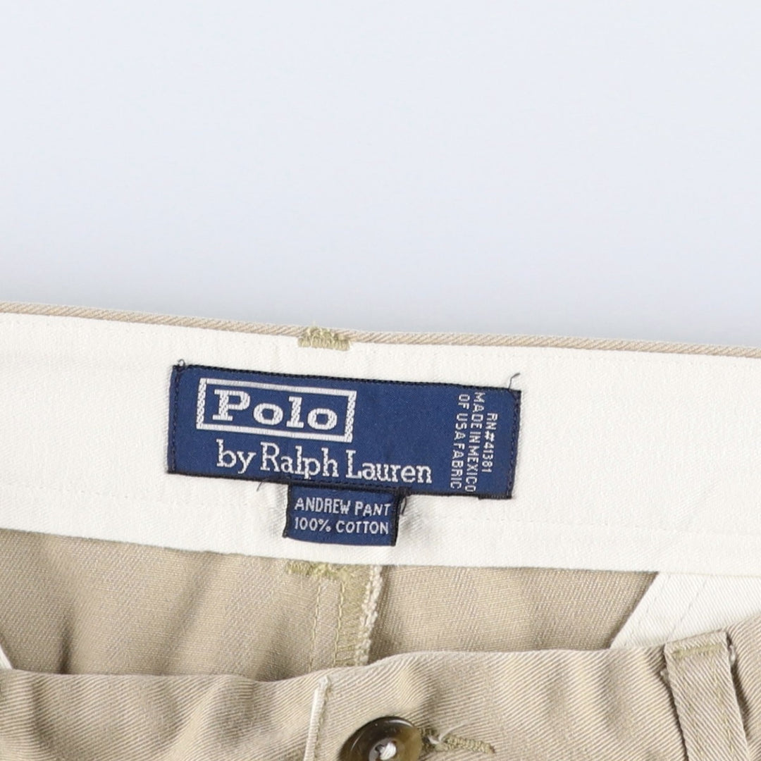Ralph Lauren POLO by Ralph Lauren ANDREW PANT, two-pleat chino pants, men's, W32 equivalent cotton Beige type Vintage Second Hand