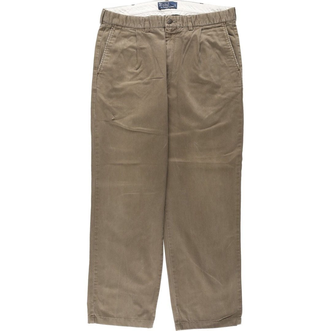 Ralph Lauren POLO by Ralph Lauren One-Tuck Chino Pants, Men's, Size W35 cotton Khaki type brown Vintage Second Hand