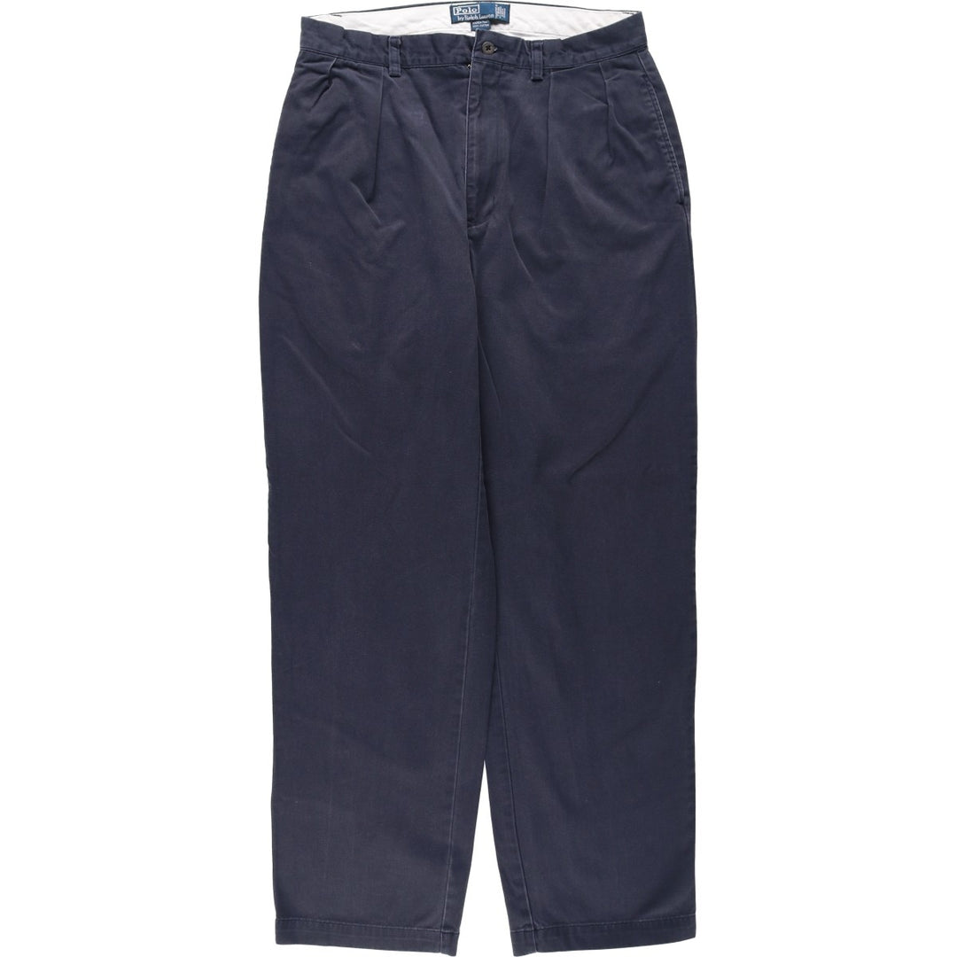 Ralph Lauren POLO by Ralph Lauren ANDREW PANT, two-pleat chino pants, men's, W32 equivalent cotton navy blue type Vintage Second Hand