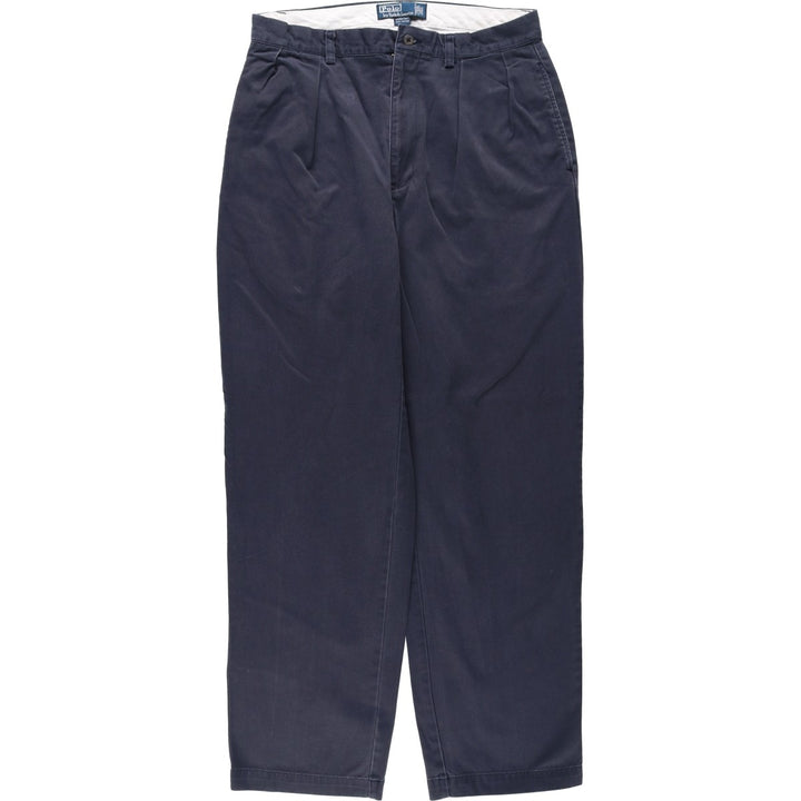 Ralph Lauren POLO by Ralph Lauren ANDREW PANT, two-pleat chino pants, men's, W32 equivalent cotton navy blue type Vintage Second Hand