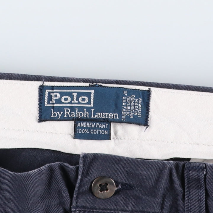 Ralph Lauren POLO by Ralph Lauren ANDREW PANT, two-pleat chino pants, men's, W32 equivalent cotton navy blue type Vintage Second Hand