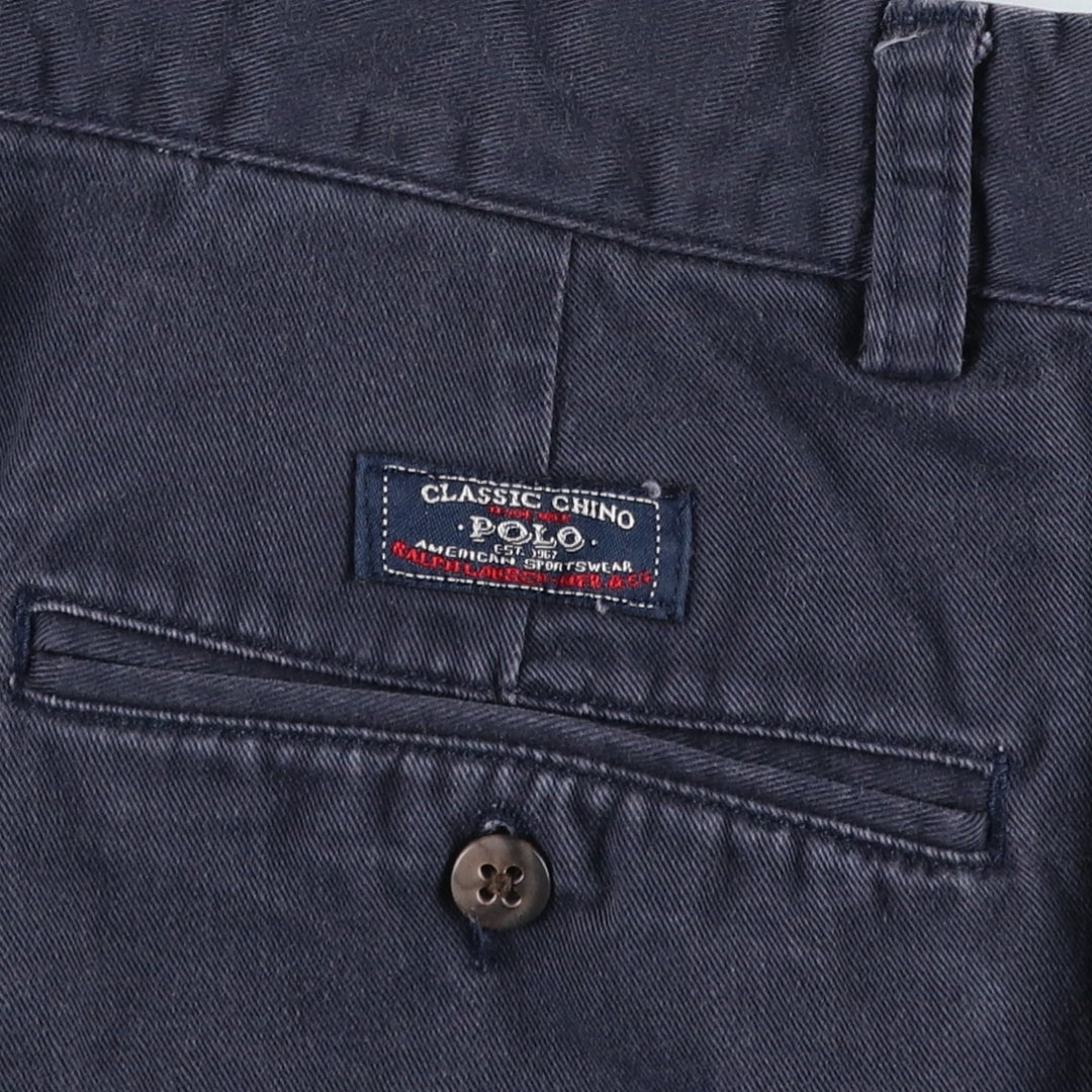 Ralph Lauren POLO by Ralph Lauren ANDREW PANT, two-pleat chino pants, men's, W32 equivalent cotton navy blue type Vintage Second Hand