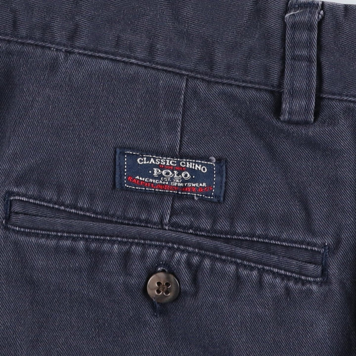 Ralph Lauren POLO by Ralph Lauren ANDREW PANT, two-pleat chino pants, men's, W32 equivalent cotton navy blue type Vintage Second Hand