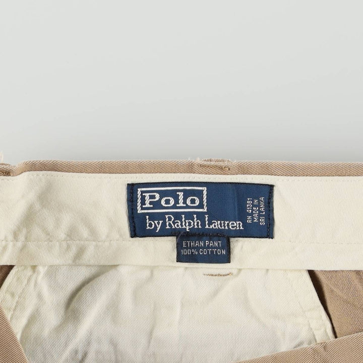 Ralph Lauren POLO by Ralph Lauren ETHAN PANT Two-pleat chino pants for men, size W36 cotton beige type brown Vintage Second Hand