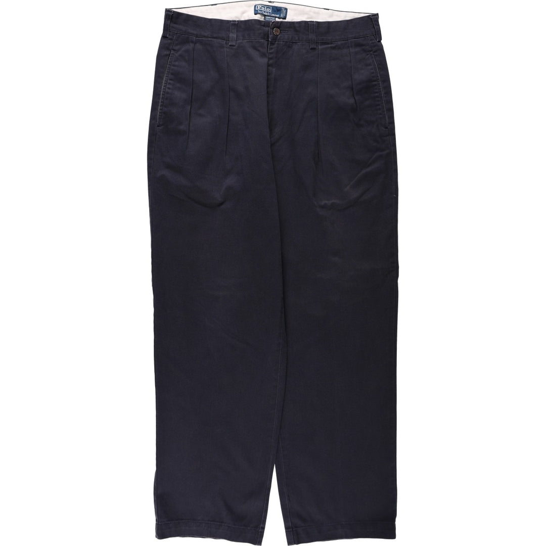 Ralph Lauren POLO by Ralph Lauren ANDREW PANT, two-pleat chino pants, men's, W35 equivalent cotton navy blue type Vintage Second Hand