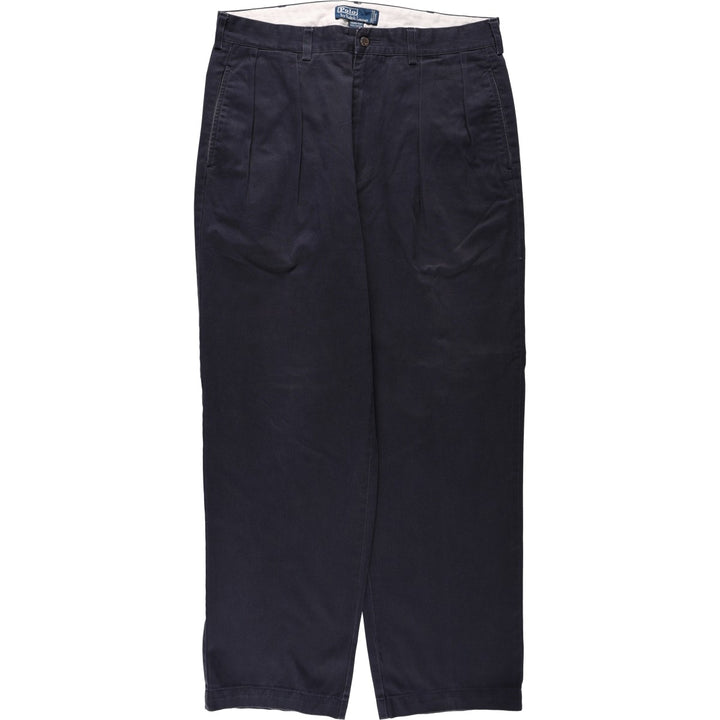 Ralph Lauren POLO by Ralph Lauren ANDREW PANT, two-pleat chino pants, men's, W35 equivalent cotton navy blue type Vintage Second Hand
