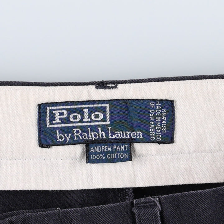 Ralph Lauren POLO by Ralph Lauren ANDREW PANT, two-pleat chino pants, men's, W35 equivalent cotton navy blue type Vintage Second Hand