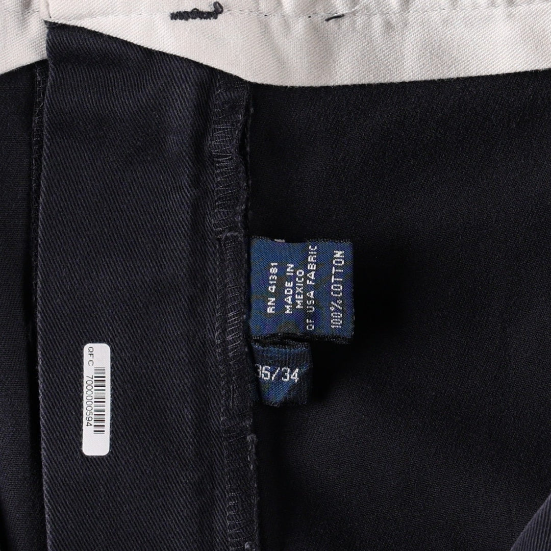 Ralph Lauren POLO by Ralph Lauren ANDREW PANT, two-pleat chino pants, men's, W35 equivalent cotton navy blue type Vintage Second Hand