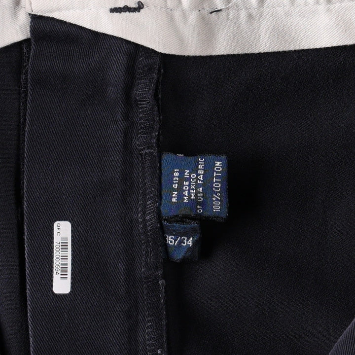 Ralph Lauren POLO by Ralph Lauren ANDREW PANT, two-pleat chino pants, men's, W35 equivalent cotton navy blue type Vintage Second Hand