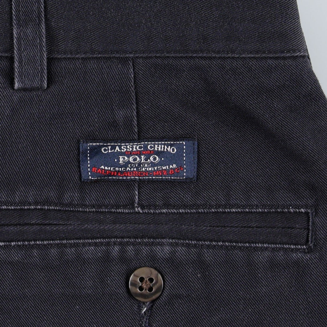 Ralph Lauren POLO by Ralph Lauren ANDREW PANT, two-pleat chino pants, men's, W35 equivalent cotton navy blue type Vintage Second Hand