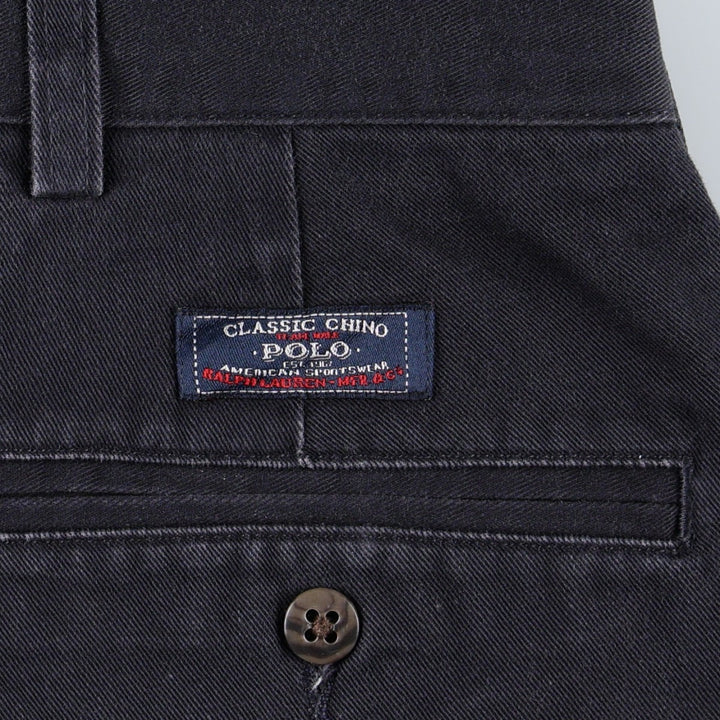 Ralph Lauren POLO by Ralph Lauren ANDREW PANT, two-pleat chino pants, men's, W35 equivalent cotton navy blue type Vintage Second Hand