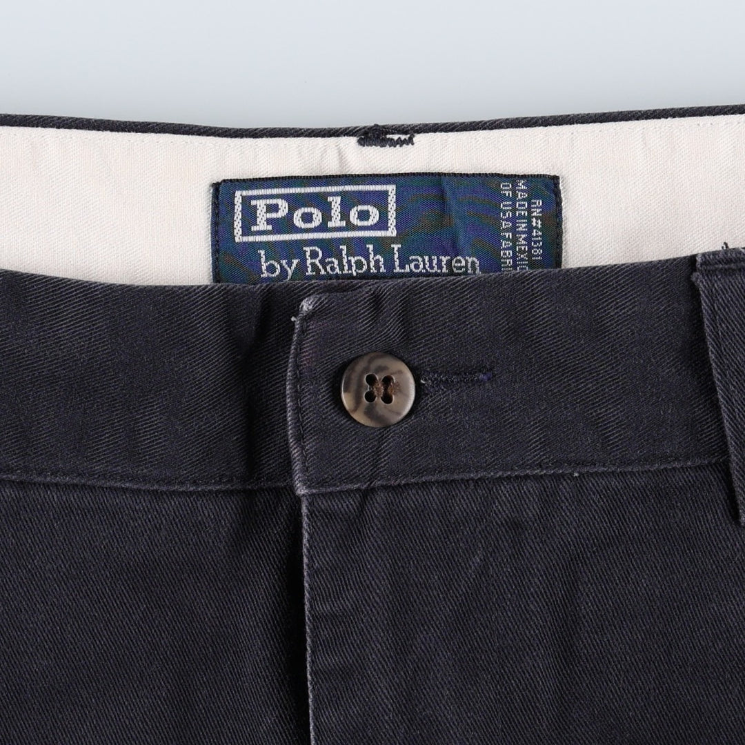 Ralph Lauren POLO by Ralph Lauren ANDREW PANT, two-pleat chino pants, men's, W35 equivalent cotton navy blue type Vintage Second Hand