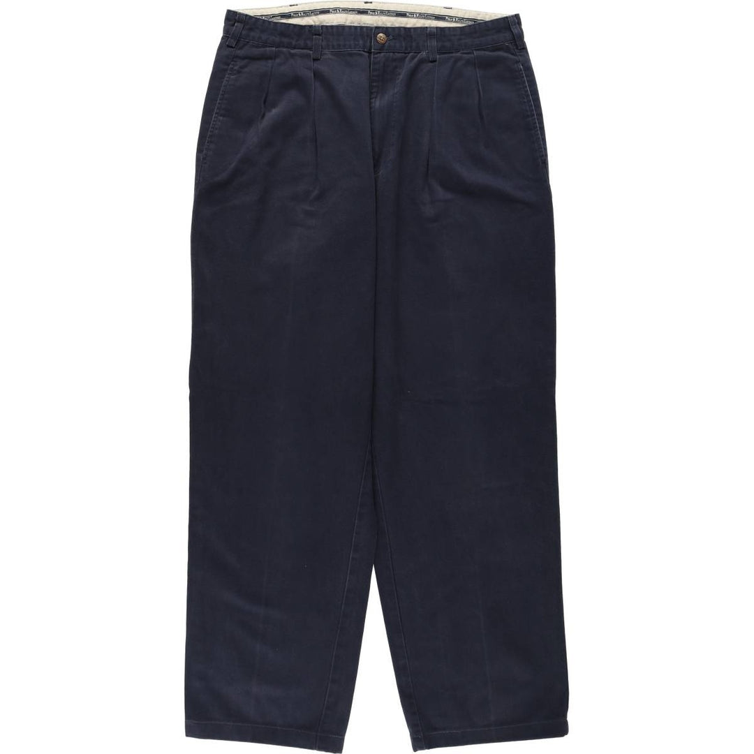 1990'S Ralph Lauren Polo Ralph Lauren Two-Pleat Chino Pants, Made in USA, Men's Size W35 (approx.), Vintage cotton navy blue type Vintage Second Hand