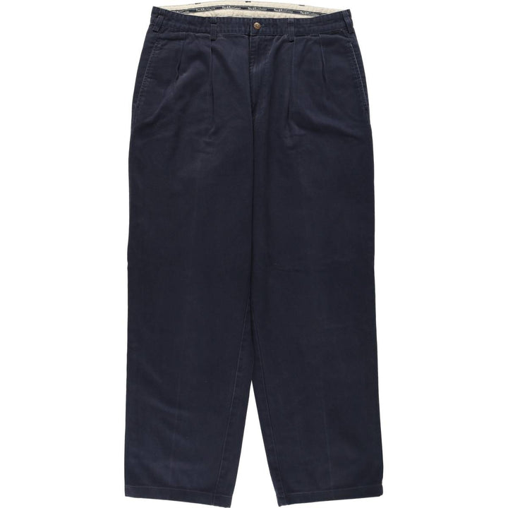 1990'S Ralph Lauren Polo Ralph Lauren Two-Pleat Chino Pants, Made in USA, Men's Size W35 (approx.), Vintage cotton navy blue type Vintage Second Hand