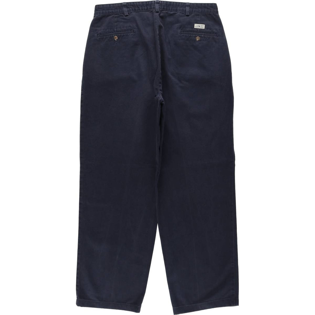 1990'S Ralph Lauren Polo Ralph Lauren Two-Pleat Chino Pants, Made in USA, Men's Size W35 (approx.), Vintage cotton navy blue type Vintage Second Hand