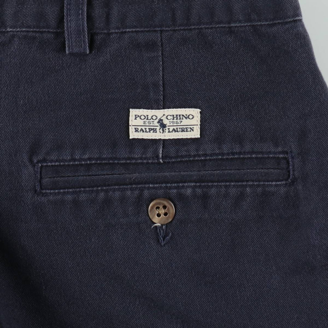 1990'S Ralph Lauren Polo Ralph Lauren Two-Pleat Chino Pants, Made in USA, Men's Size W35 (approx.), Vintage cotton navy blue type Vintage Second Hand