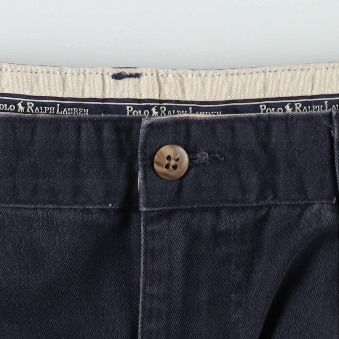 1990'S Ralph Lauren Polo Ralph Lauren Two-Pleat Chino Pants, Made in USA, Men's Size W35 (approx.), Vintage cotton navy blue type Vintage Second Hand