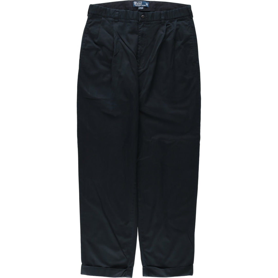 Ralph Lauren POLO by Ralph Lauren HAMMOND PANT, two-pleat chino pants, men's, w34 equivalent cotton black type Vintage Second Hand