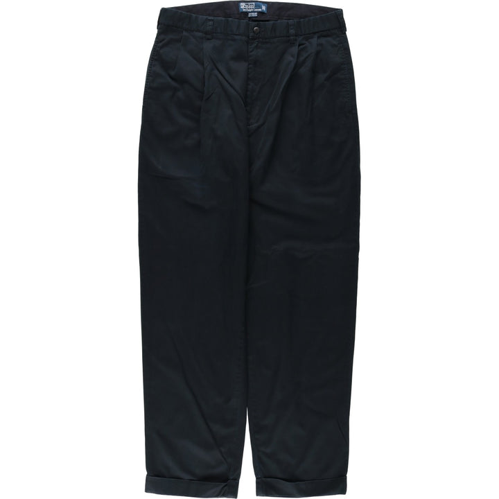 Ralph Lauren POLO by Ralph Lauren HAMMOND PANT, two-pleat chino pants, men's, w34 equivalent cotton black type Vintage Second Hand