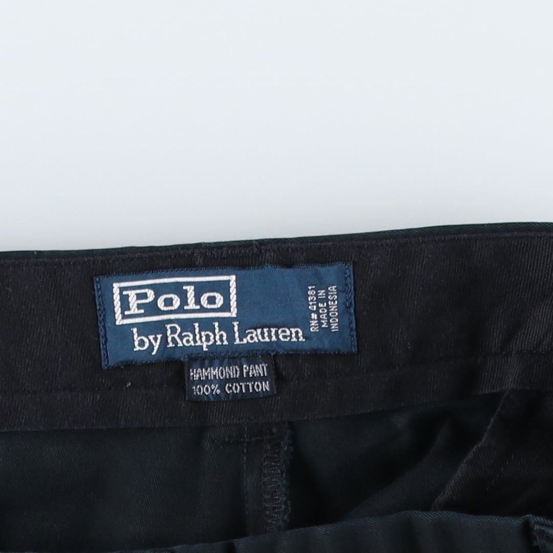 Ralph Lauren POLO by Ralph Lauren HAMMOND PANT, two-pleat chino pants, men's, w34 equivalent cotton black type Vintage Second Hand