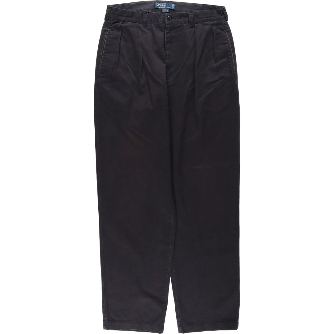Ralph Lauren POLO by Ralph Lauren ANDREW PANT, two-pleat chino pants, men's, W32 equivalent cotton navy blue type Vintage Second Hand