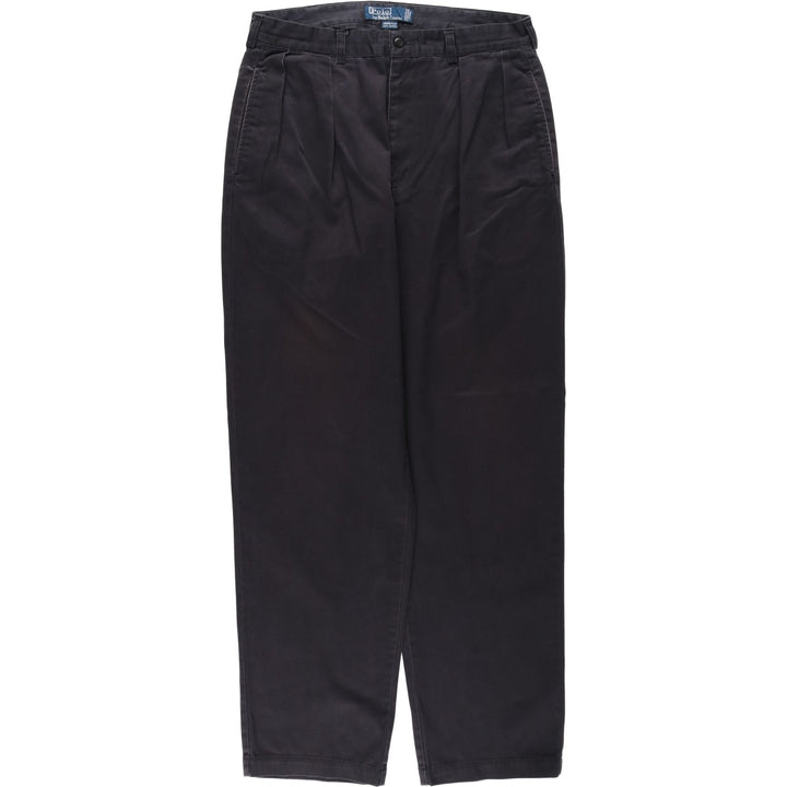 Ralph Lauren POLO by Ralph Lauren ANDREW PANT, two-pleat chino pants, men's, W32 equivalent cotton navy blue type Vintage Second Hand