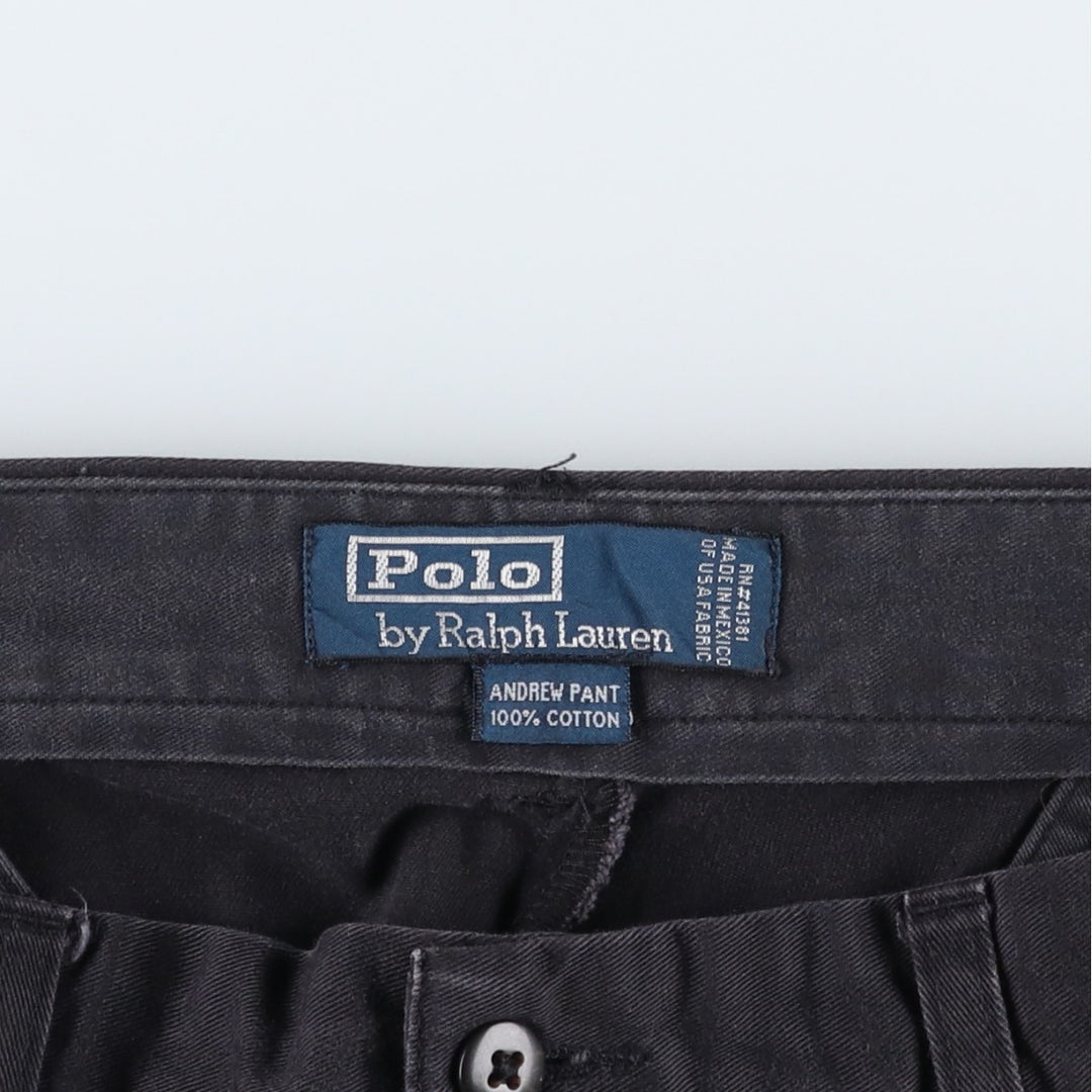 Ralph Lauren POLO by Ralph Lauren ANDREW PANT, two-pleat chino pants, men's, W32 equivalent cotton navy blue type Vintage Second Hand