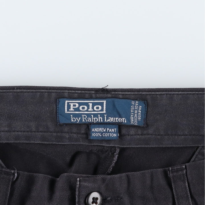 Ralph Lauren POLO by Ralph Lauren ANDREW PANT, two-pleat chino pants, men's, W32 equivalent cotton navy blue type Vintage Second Hand