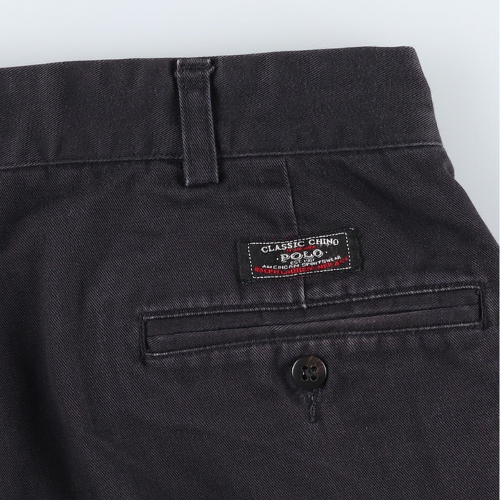 Ralph Lauren POLO by Ralph Lauren ANDREW PANT, two-pleat chino pants, men's, W32 equivalent cotton navy blue type Vintage Second Hand
