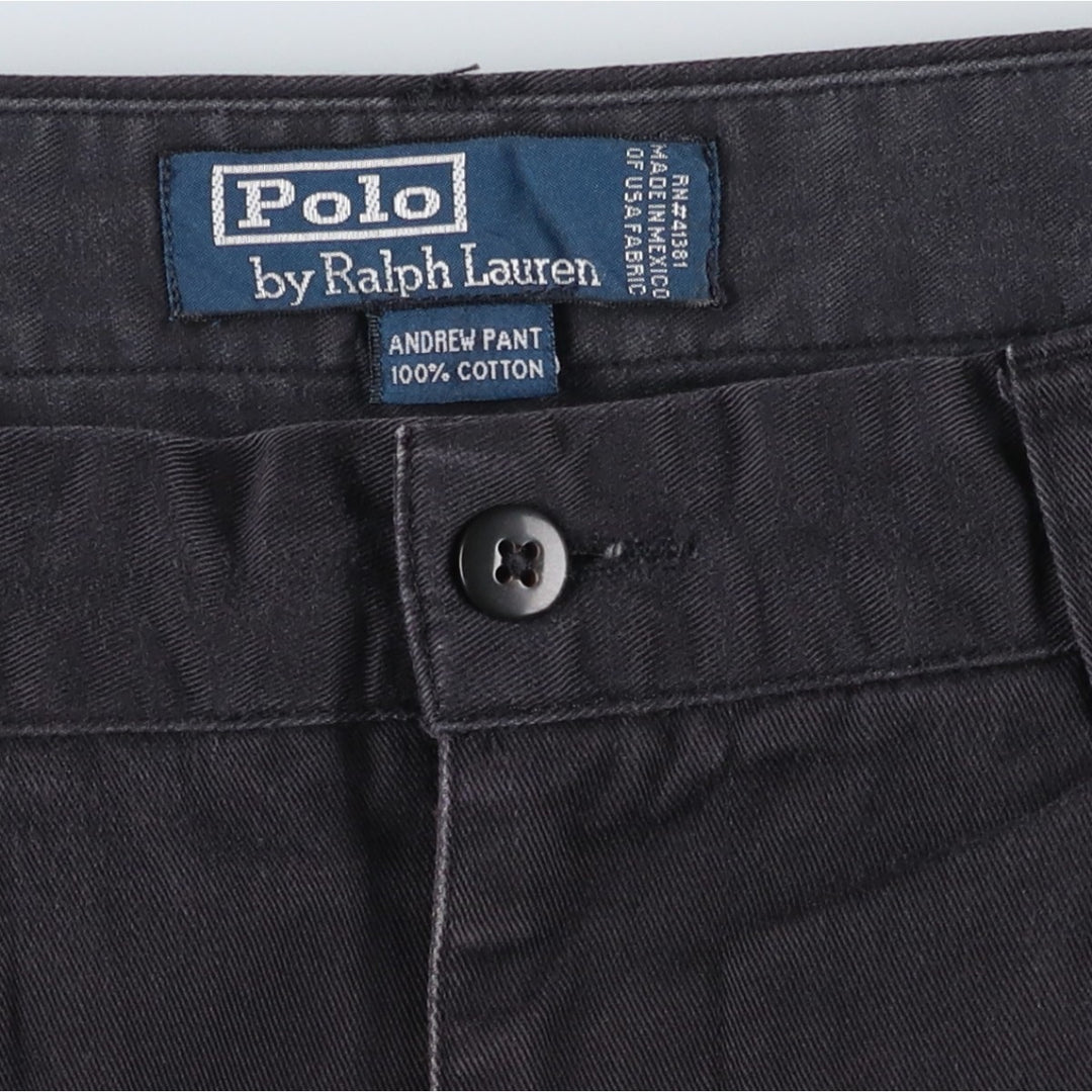 Ralph Lauren POLO by Ralph Lauren ANDREW PANT, two-pleat chino pants, men's, W32 equivalent cotton navy blue type Vintage Second Hand