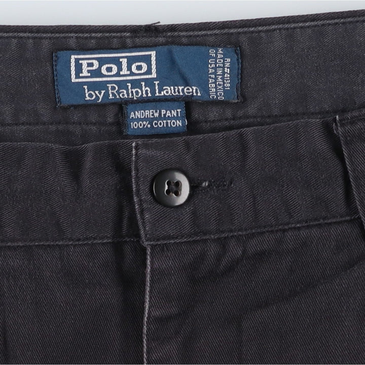 Ralph Lauren POLO by Ralph Lauren ANDREW PANT, two-pleat chino pants, men's, W32 equivalent cotton navy blue type Vintage Second Hand
