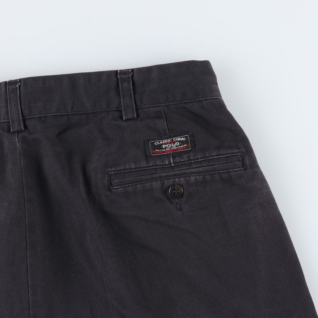 Ralph Lauren POLO by Ralph Lauren ANDREW PANT, two-pleat chino pants, men's, W32 equivalent cotton navy blue type Vintage Second Hand
