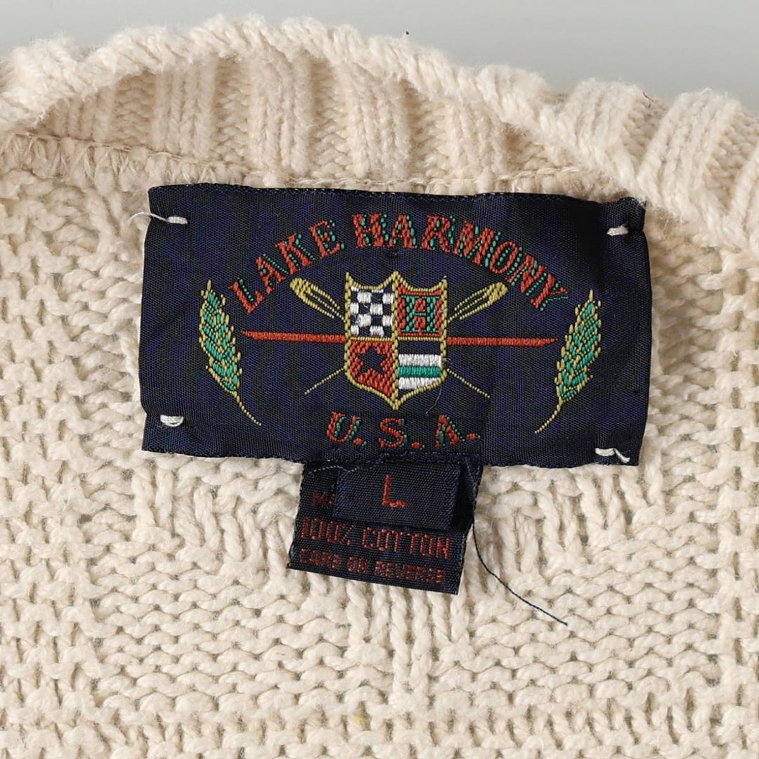 Lake Harmony Cotton Knit Cardigan, Made in USA, Men's Size L (approx.), Vintage cotton ivory Vintage Second Hand