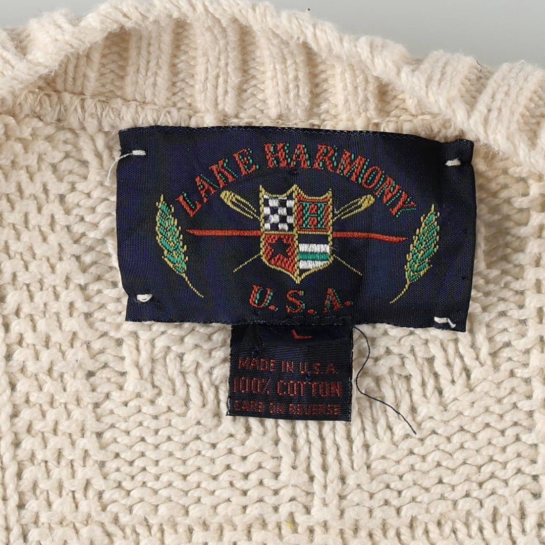 Lake Harmony Cotton Knit Cardigan, Made in USA, Men's Size L (approx.), Vintage cotton ivory Vintage Second Hand