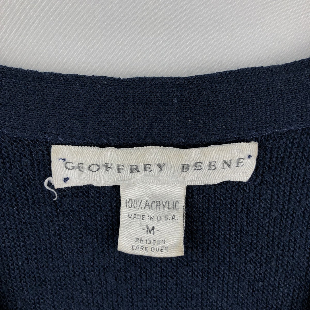 Geoffrey Beene Acrylic Knit Cardigan, Made in USA, Men's Size M (approx.) acrylic navy blue type Vintage Second Hand
