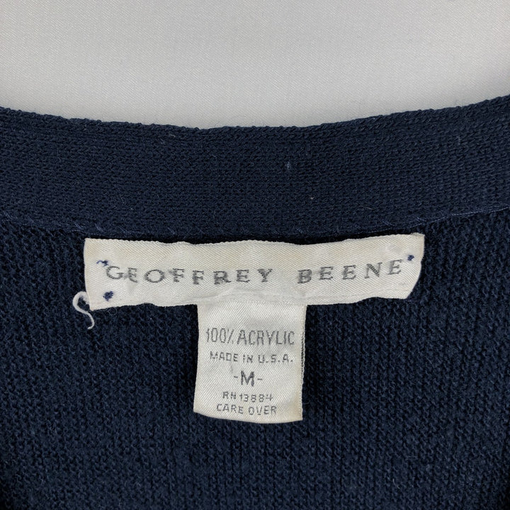 Geoffrey Beene Acrylic Knit Cardigan, Made in USA, Men's Size M (approx.) acrylic navy blue type Vintage Second Hand