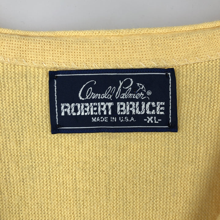 Robert Bruce acrylic knit cardigan, made in USA, men's size XL (approx.) unclear yellow type Vintage Second Hand