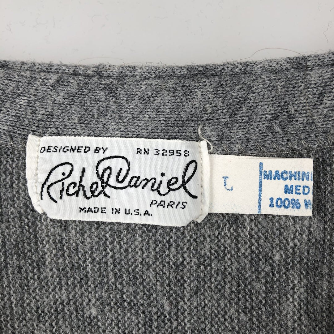 Richel Daniel Acrylic Knit Cardigan, Made in USA, Men's Size L (approx.) acrylic gray type Vintage Second Hand