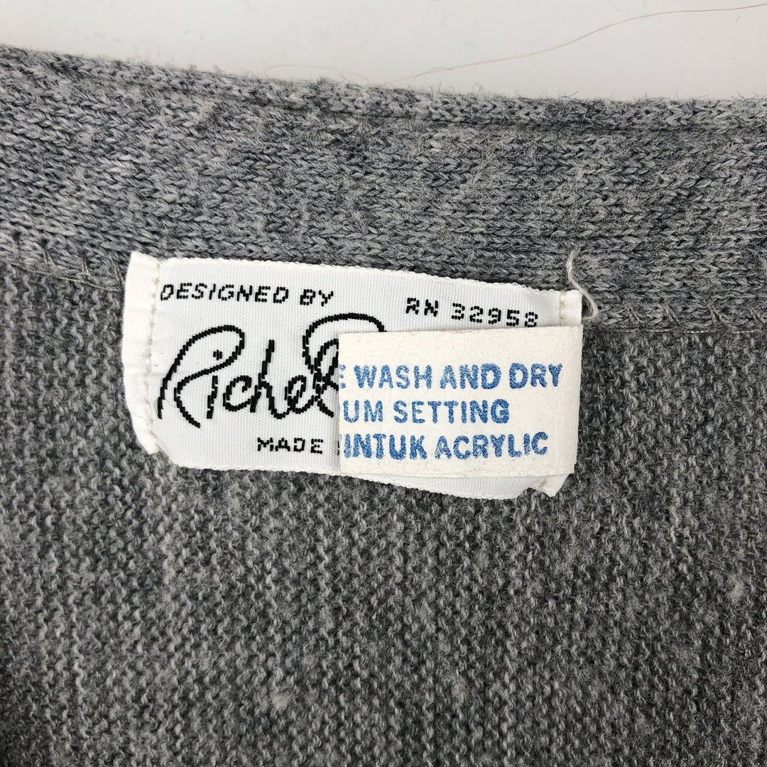 Richel Daniel Acrylic Knit Cardigan, Made in USA, Men's Size L (approx.) acrylic gray type Vintage Second Hand